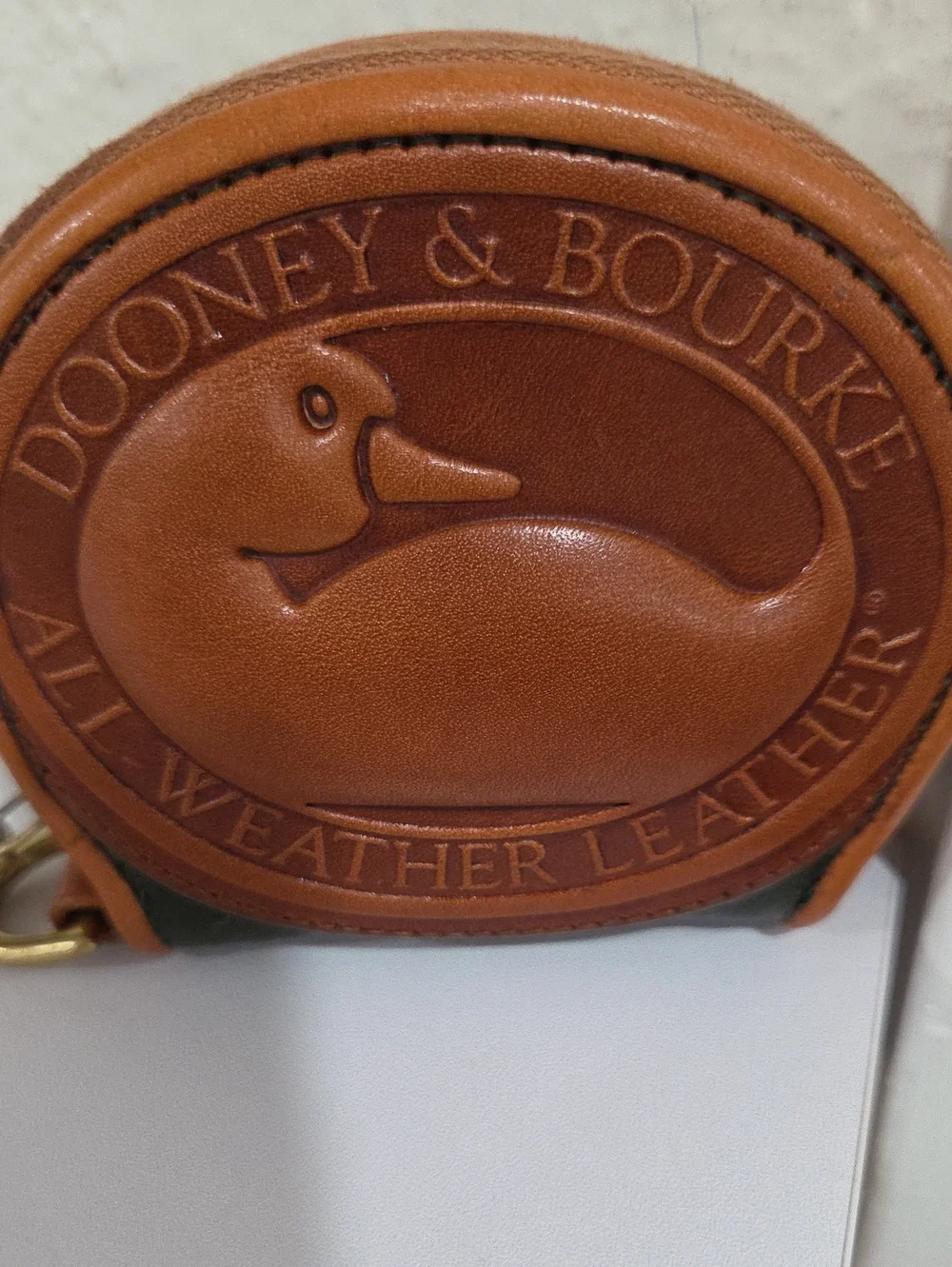Dooney & Bourke VintageTan and Dark Green Leather Coin Pouch with Embossed Duck